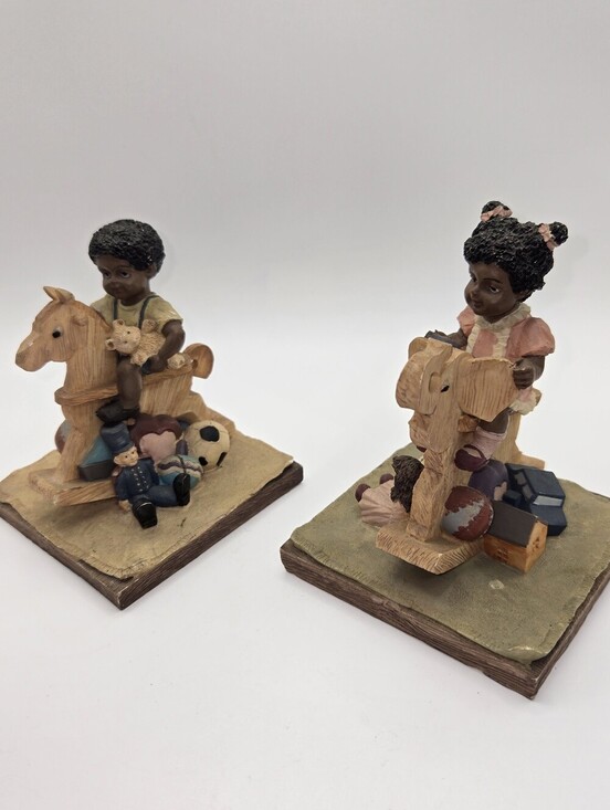 Vantage Other - Vintage Vantage Resin Figurine Lot Of 2 1993 Boy & Girl On Rocking Toys
